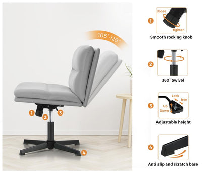 Oikiture Mid Back Armless Office Chair Wide Seat Linen Grey-Office Chairs-PEROZ Accessories