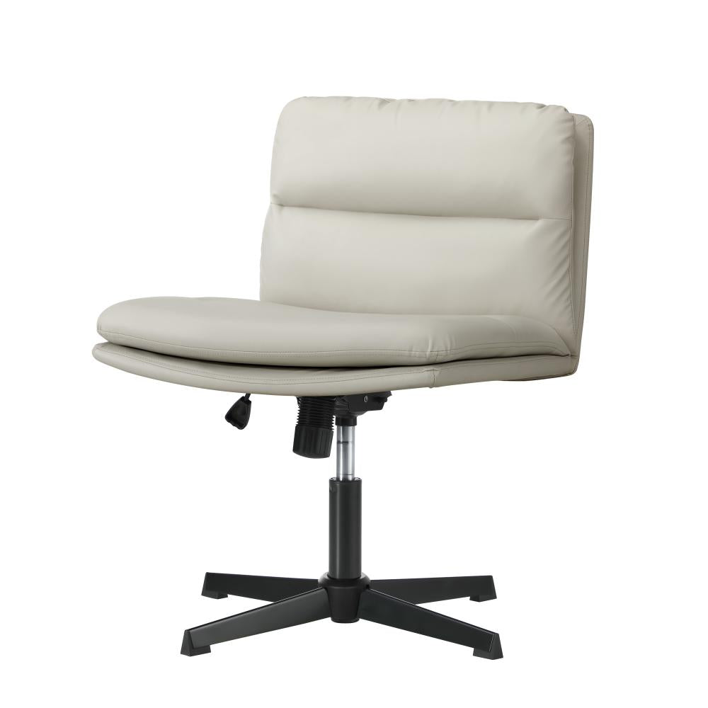Oikiture Mid Back Armless Office Chair Wide Seat Leather Beige-Office Chairs-PEROZ Accessories