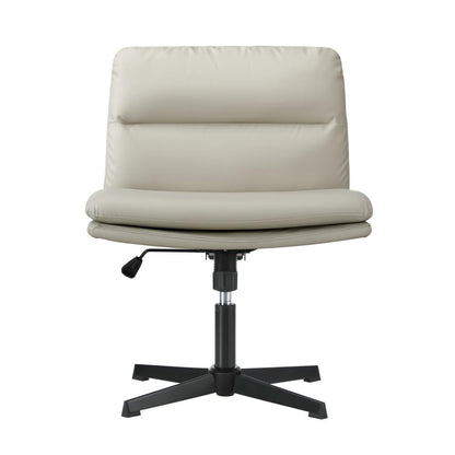 Oikiture Mid Back Armless Office Chair Wide Seat Leather Beige-Office Chairs-PEROZ Accessories