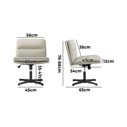 Oikiture Mid Back Armless Office Chair Wide Seat Leather Beige-Office Chairs-PEROZ Accessories