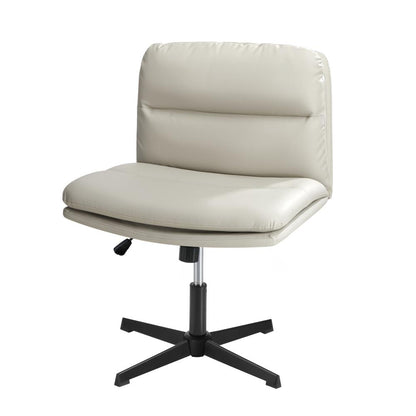 Oikiture Mid Back Armless Office Chair Wide Seat Leather Beige-Office Chairs-PEROZ Accessories