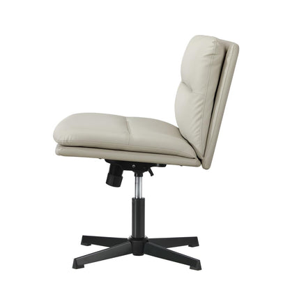Oikiture Mid Back Armless Office Chair Wide Seat Leather Beige-Office Chairs-PEROZ Accessories
