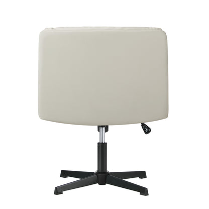 Oikiture Mid Back Armless Office Chair Wide Seat Leather Beige-Office Chairs-PEROZ Accessories