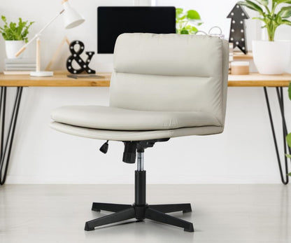 Oikiture Mid Back Armless Office Chair Wide Seat Leather Beige-Office Chairs-PEROZ Accessories
