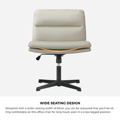 Oikiture Mid Back Armless Office Chair Wide Seat Leather Beige-Office Chairs-PEROZ Accessories