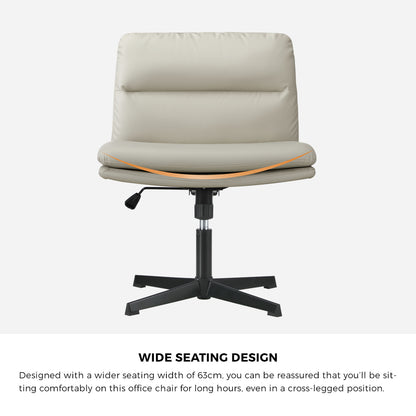 Oikiture Mid Back Armless Office Chair Wide Seat Leather Beige-Office Chairs-PEROZ Accessories