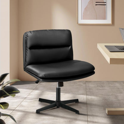 Oikiture Mid Back Armless Office Chair Wide Seat Leather Black-Office Chairs-PEROZ Accessories