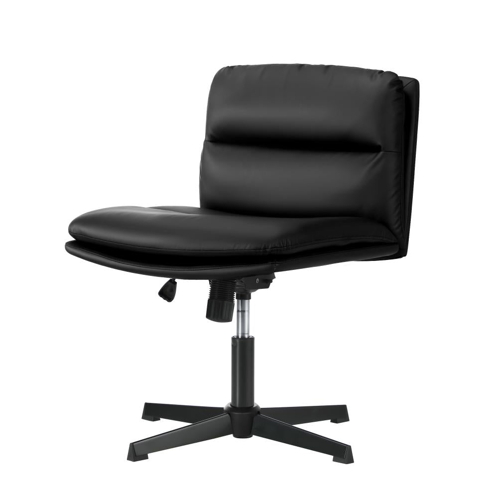 Oikiture Mid Back Armless Office Chair Wide Seat Leather Black-Office Chairs-PEROZ Accessories