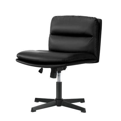 Oikiture Mid Back Armless Office Chair Wide Seat Leather Black-Office Chairs-PEROZ Accessories