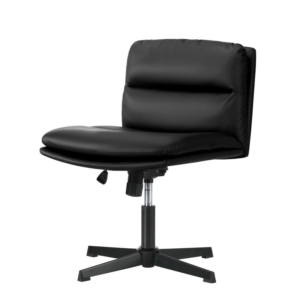 Oikiture Mid Back Armless Office Chair Wide Seat Leather Black-Office Chairs-PEROZ Accessories