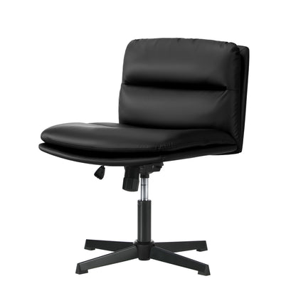 Oikiture Mid Back Armless Office Chair Wide Seat Leather Black-Office Chairs-PEROZ Accessories