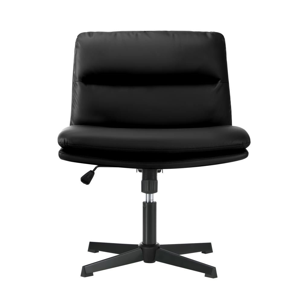 Oikiture Mid Back Armless Office Chair Wide Seat Leather Black-Office Chairs-PEROZ Accessories