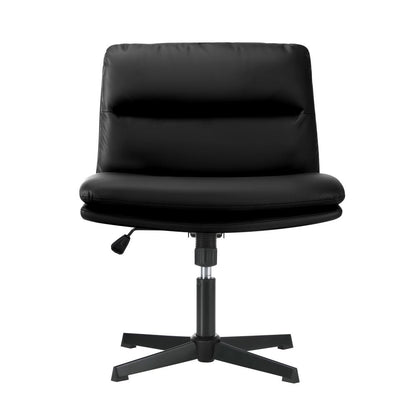Oikiture Mid Back Armless Office Chair Wide Seat Leather Black-Office Chairs-PEROZ Accessories