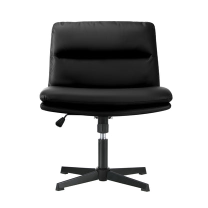 Oikiture Mid Back Armless Office Chair Wide Seat Leather Black-Office Chairs-PEROZ Accessories