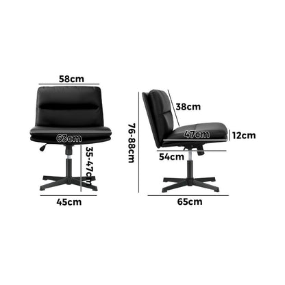 Oikiture Mid Back Armless Office Chair Wide Seat Leather Black-Office Chairs-PEROZ Accessories