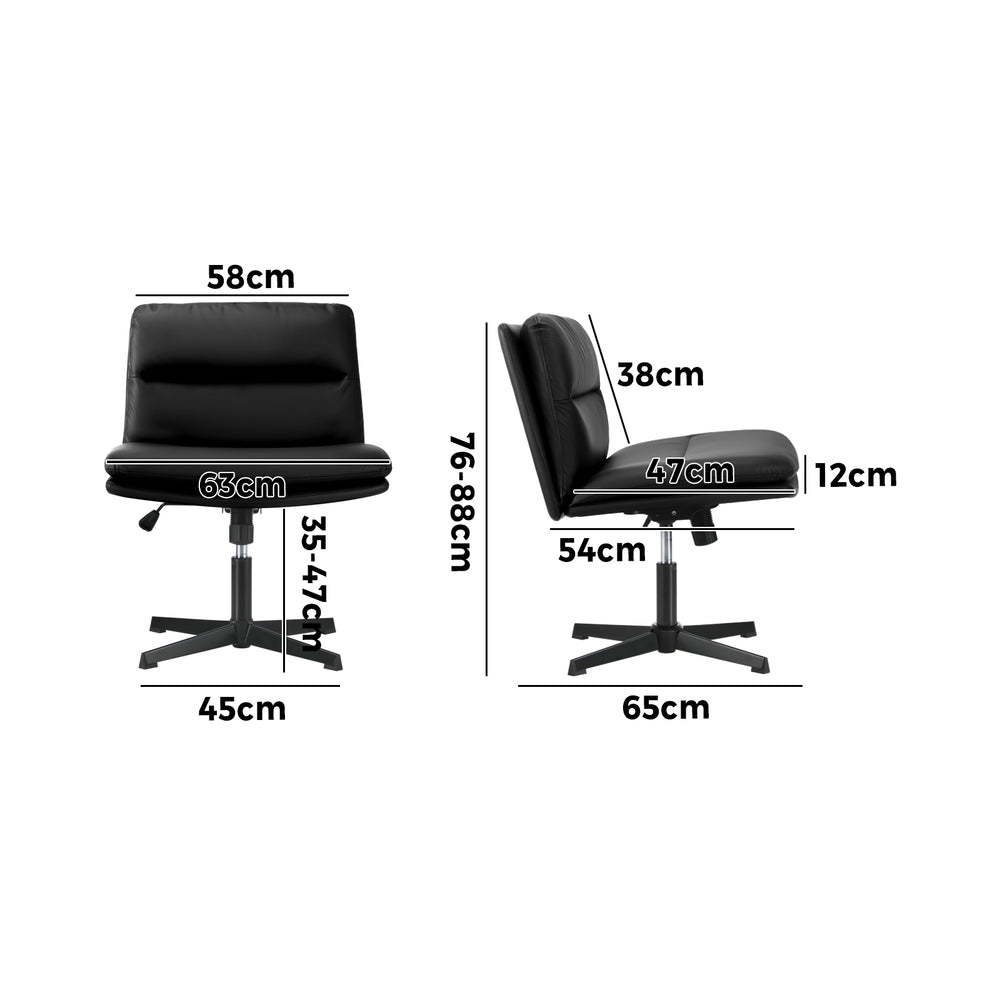 Oikiture Mid Back Armless Office Chair Wide Seat Leather Black-Office Chairs-PEROZ Accessories