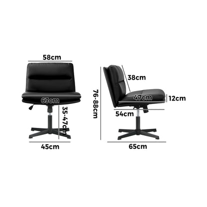 Oikiture Mid Back Armless Office Chair Wide Seat Leather Black-Office Chairs-PEROZ Accessories
