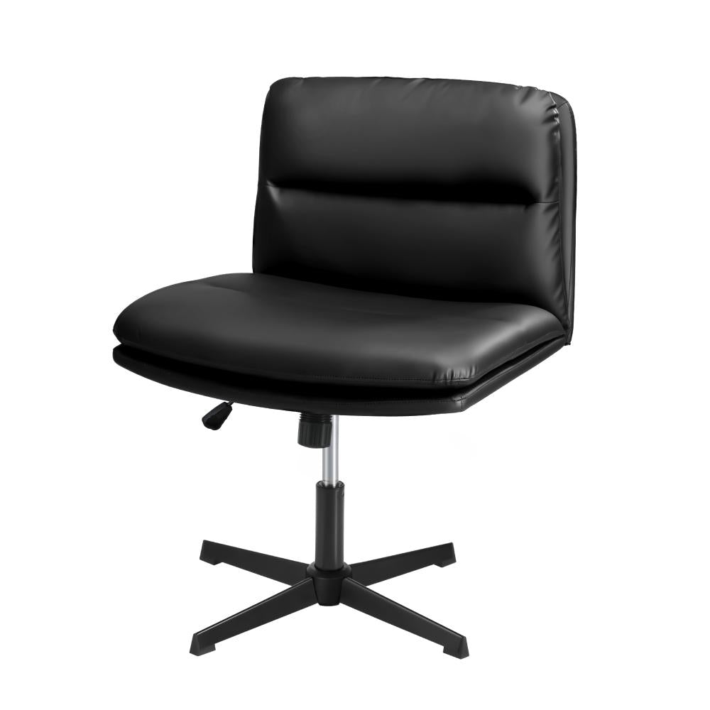 Oikiture Mid Back Armless Office Chair Wide Seat Leather Black-Office Chairs-PEROZ Accessories