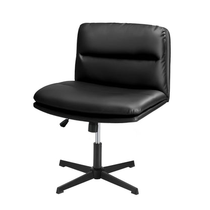 Oikiture Mid Back Armless Office Chair Wide Seat Leather Black-Office Chairs-PEROZ Accessories