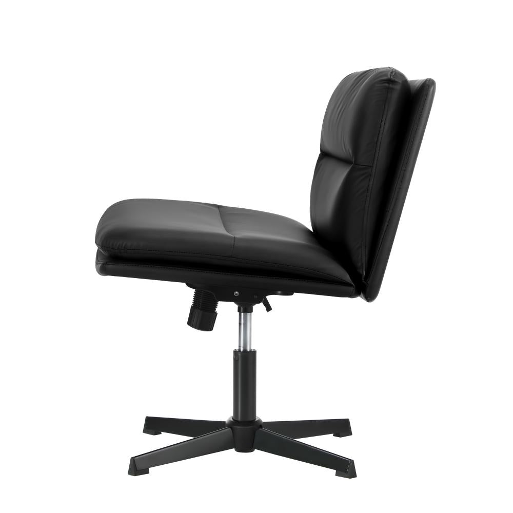 Oikiture Mid Back Armless Office Chair Wide Seat Leather Black-Office Chairs-PEROZ Accessories