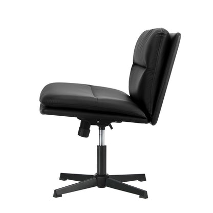 Oikiture Mid Back Armless Office Chair Wide Seat Leather Black-Office Chairs-PEROZ Accessories