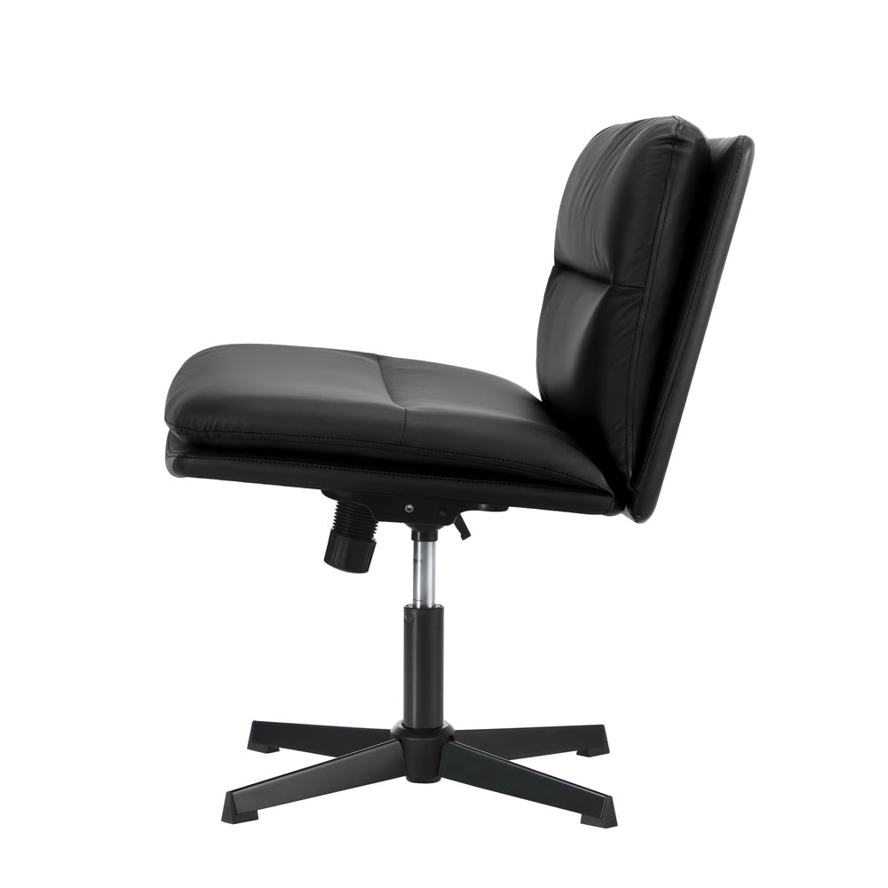Oikiture Mid Back Armless Office Chair Wide Seat Leather Black-Office Chairs-PEROZ Accessories