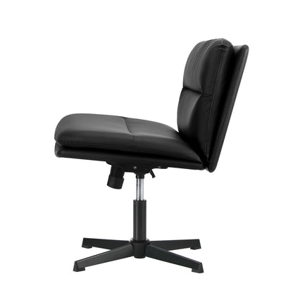 Oikiture Mid Back Armless Office Chair Wide Seat Leather Black-Office Chairs-PEROZ Accessories