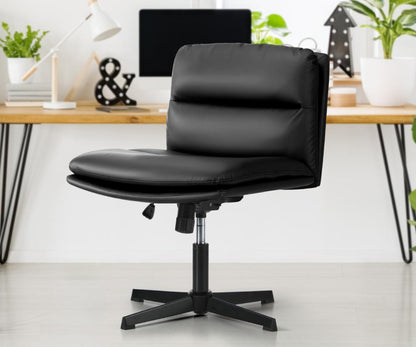 Oikiture Mid Back Armless Office Chair Wide Seat Leather Black-Office Chairs-PEROZ Accessories