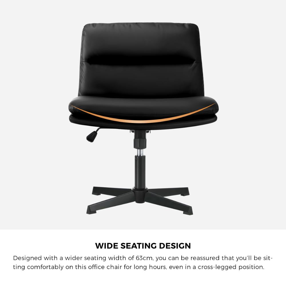 Oikiture Mid Back Armless Office Chair Wide Seat Leather Black-Office Chairs-PEROZ Accessories