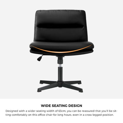 Oikiture Mid Back Armless Office Chair Wide Seat Leather Black-Office Chairs-PEROZ Accessories