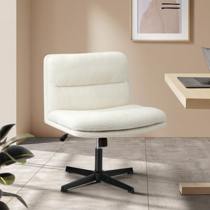 Oikiture Mid Back Armless Office Chair Wide Seat Boucle White-Office Chair-PEROZ Accessories