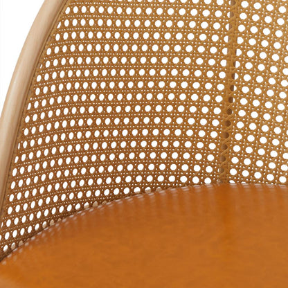 Oikiture Rattan Office Chair PU Leather Seat Light Brown-Office Chairs-PEROZ Accessories