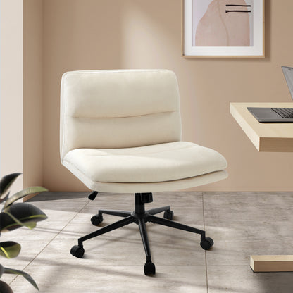 Oikiture Mid Back Office Chair Wide Seat Linen Beige with Wheels-Office Chairs-PEROZ Accessories