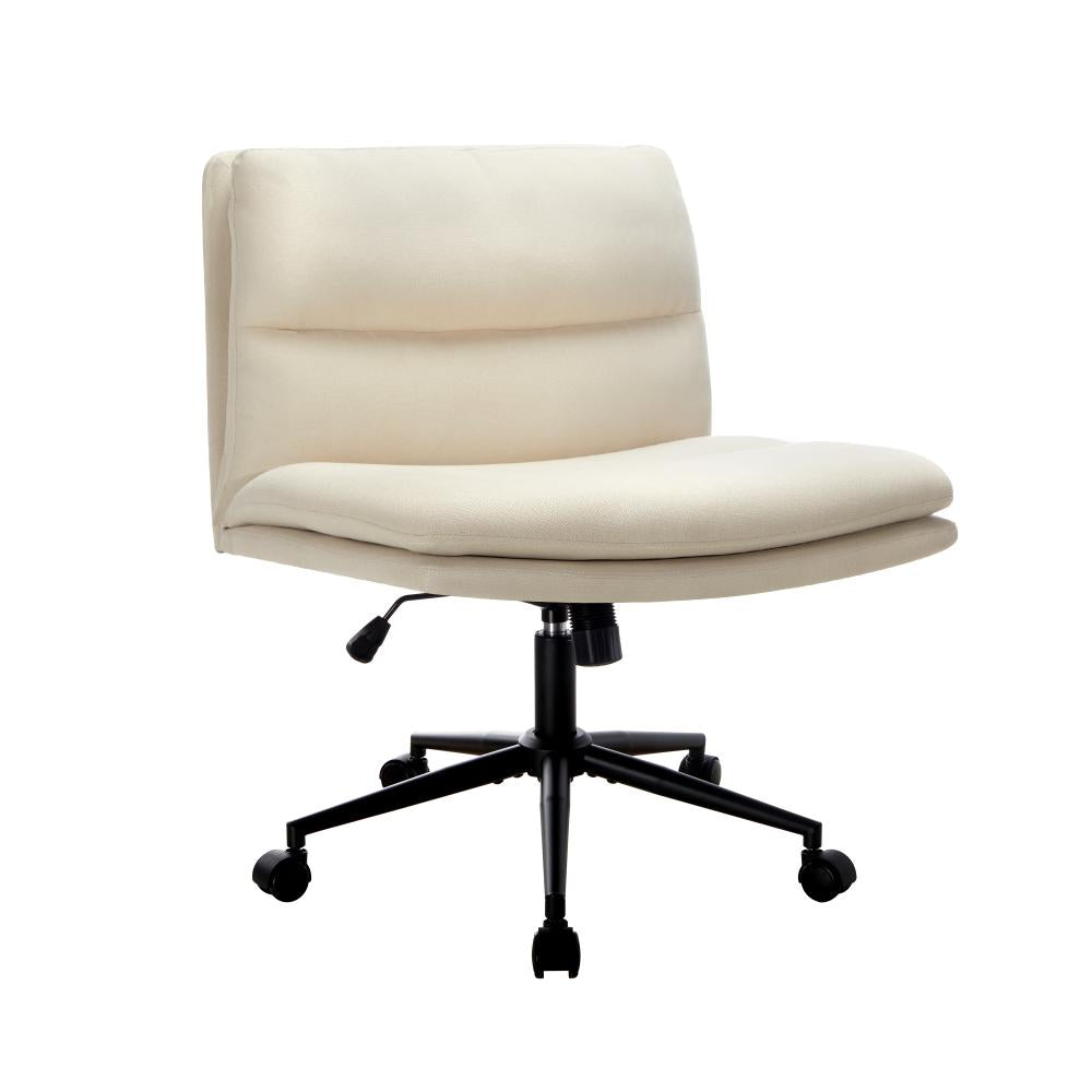 Oikiture Mid Back Office Chair Wide Seat Linen Beige with Wheels-Office Chairs-PEROZ Accessories