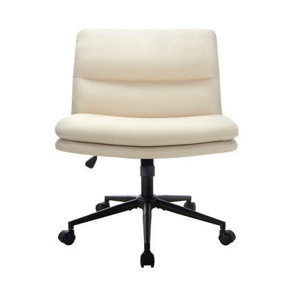 Oikiture Mid Back Office Chair Wide Seat Linen Beige with Wheels-Office Chairs-PEROZ Accessories