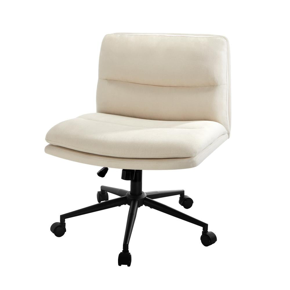 Oikiture Mid Back Office Chair Wide Seat Linen Beige with Wheels-Office Chairs-PEROZ Accessories
