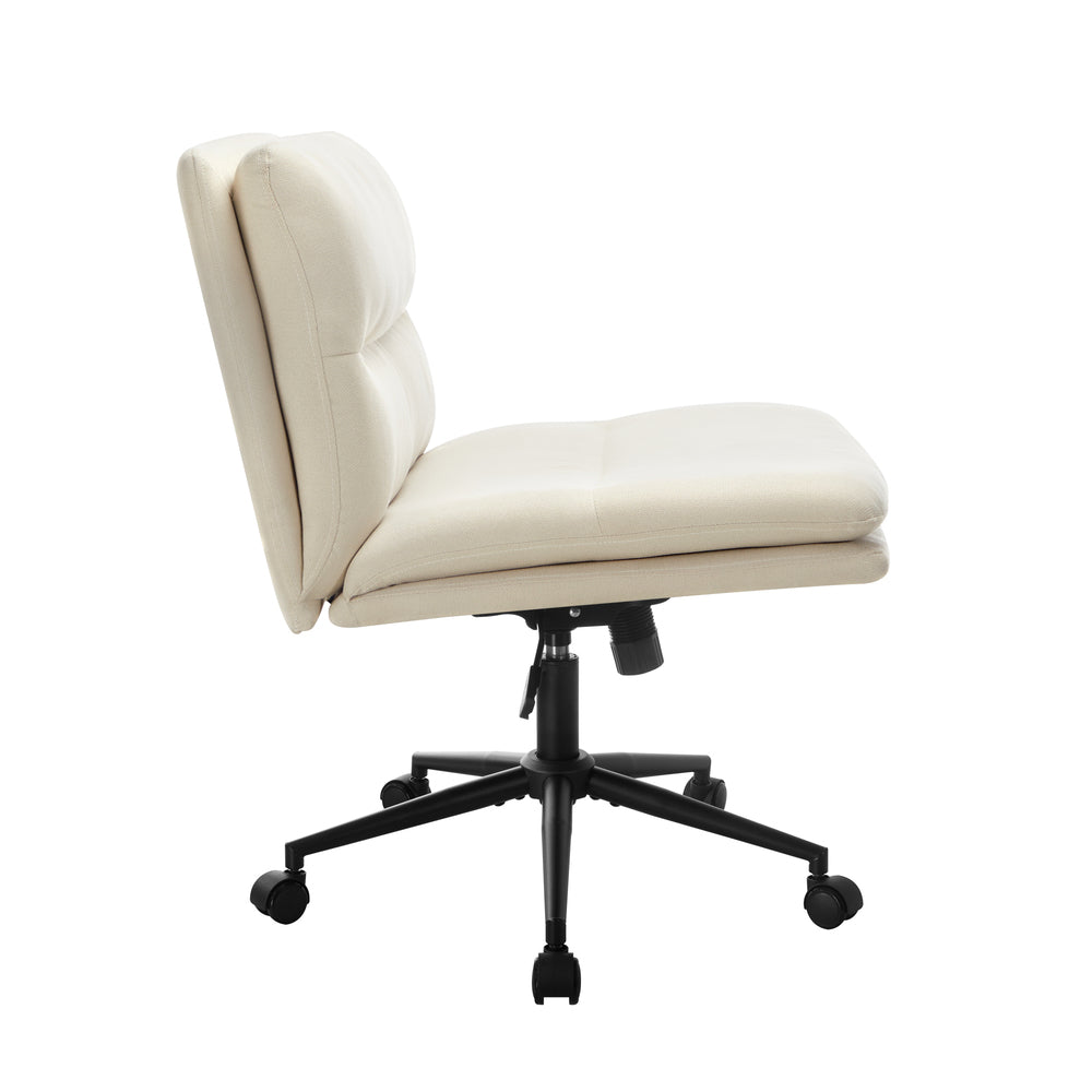 Oikiture Mid Back Office Chair Wide Seat Linen Beige with Wheels-Office Chairs-PEROZ Accessories