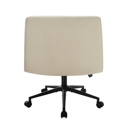 Oikiture Mid Back Office Chair Wide Seat Linen Beige with Wheels-Office Chairs-PEROZ Accessories