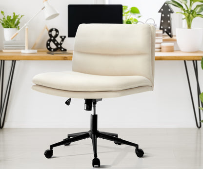 Oikiture Mid Back Office Chair Wide Seat Linen Beige with Wheels-Office Chairs-PEROZ Accessories