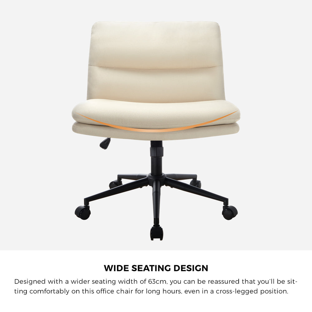 Oikiture Mid Back Office Chair Wide Seat Linen Beige with Wheels-Office Chairs-PEROZ Accessories