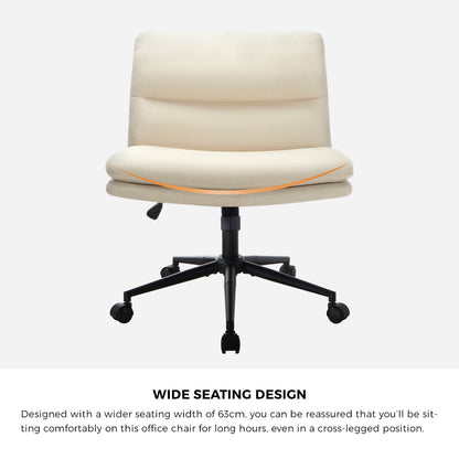 Oikiture Mid Back Office Chair Wide Seat Linen Beige with Wheels-Office Chairs-PEROZ Accessories