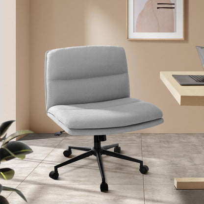 Oikiture Mid Back Office Chair Wide Seat Linen Grey with Wheels-Office Chairs-PEROZ Accessories