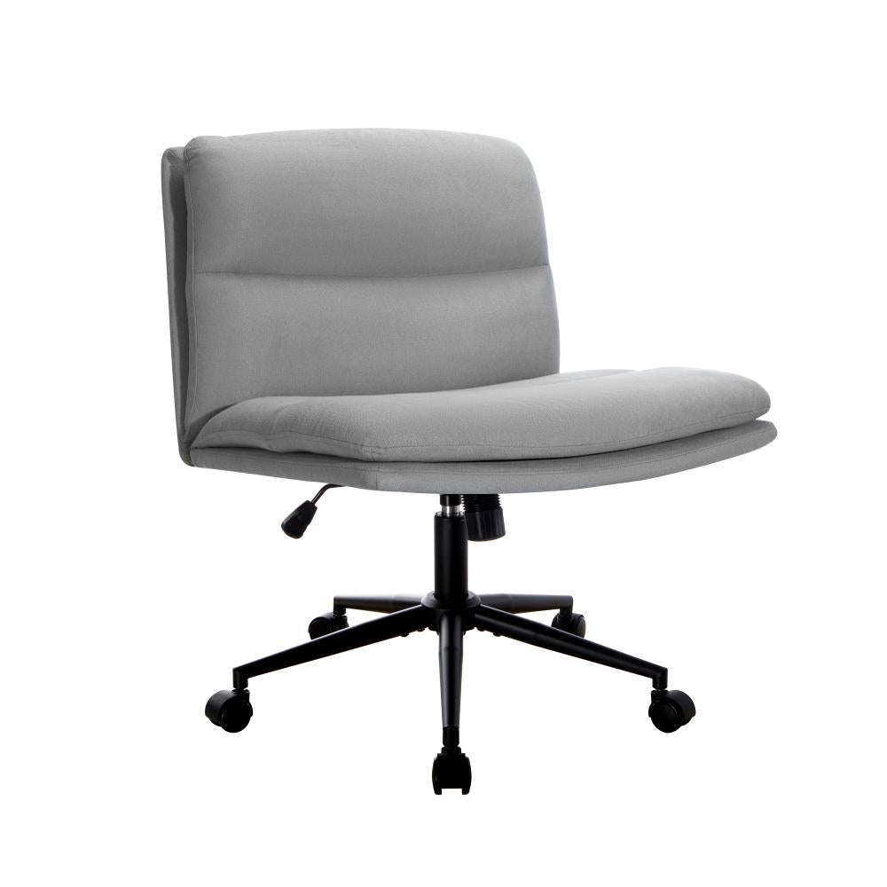 Oikiture Mid Back Office Chair Wide Seat Linen Grey with Wheels-Office Chairs-PEROZ Accessories
