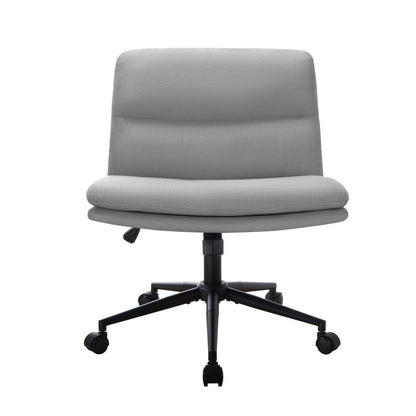 Oikiture Mid Back Office Chair Wide Seat Linen Grey with Wheels-Office Chairs-PEROZ Accessories
