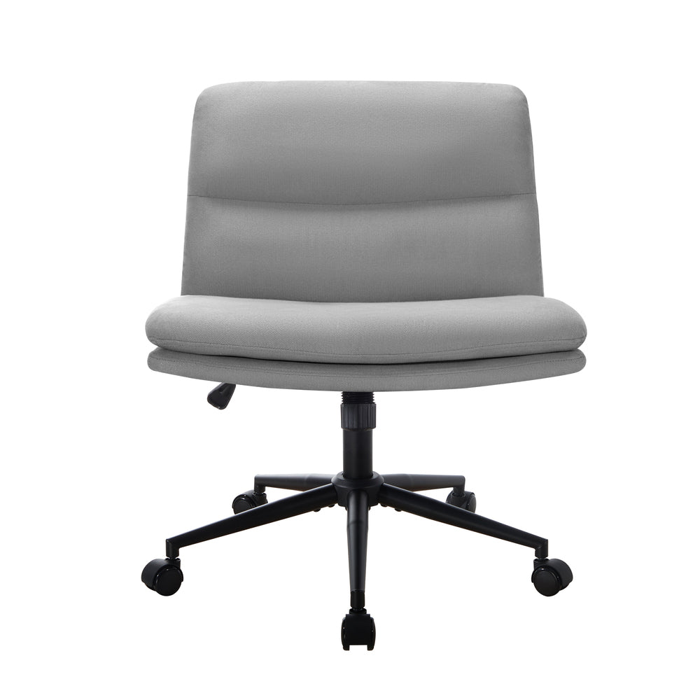 Oikiture Mid Back Office Chair Wide Seat Linen Grey with Wheels-Office Chairs-PEROZ Accessories
