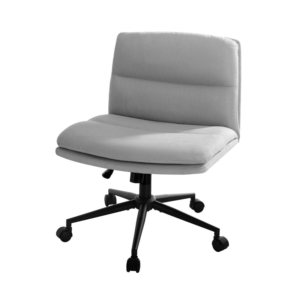 Oikiture Mid Back Office Chair Wide Seat Linen Grey with Wheels-Office Chairs-PEROZ Accessories