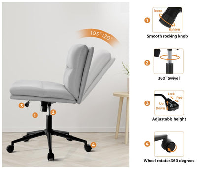 Oikiture Mid Back Office Chair Wide Seat Linen Grey with Wheels-Office Chairs-PEROZ Accessories