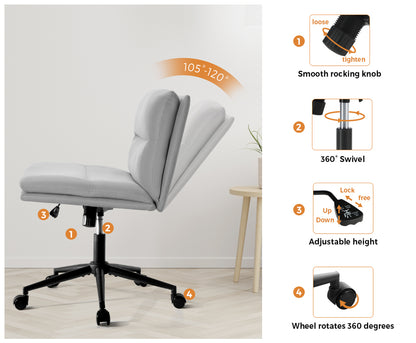 Oikiture Mid Back Office Chair Wide Seat Linen Grey with Wheels-Office Chairs-PEROZ Accessories