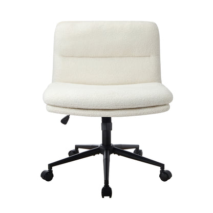 Oikiture Armless Office Chair Wide Seat Boucle White with Wheels-Office Chair-PEROZ Accessories