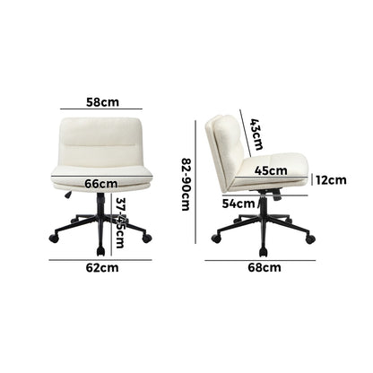Oikiture Armless Office Chair Wide Seat Boucle White with Wheels-Office Chair-PEROZ Accessories